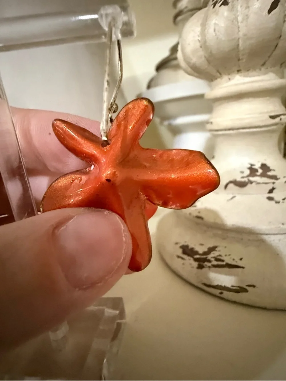 Lalo Orange and Red Resin Floral Earrings